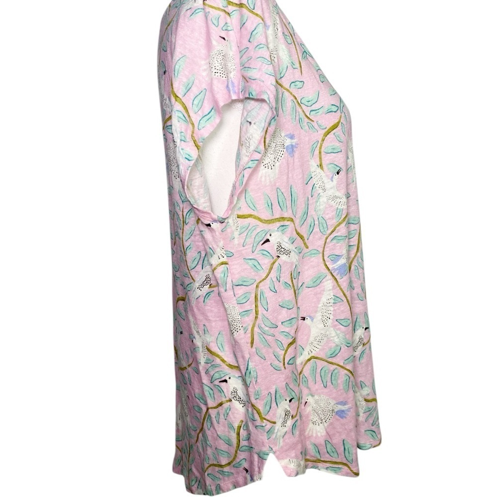 Cynthia Rowley 100% Linen Pink Tropical Birds Top Blouse - Picture 3 of 12